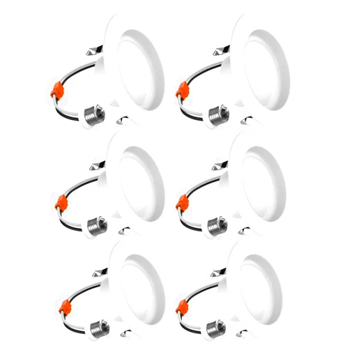Four-Bros Lighting 3-Inch LED Recessed Downlight, Dimmable, 7W=75W, 560 LM, E26 Base, CCT Color Temperature Selectable 2700K | 3000K | 3500K | 4000K | 5000K, Damp Rated, Simple Retrofit Installation, UL Listed, 6 Pack