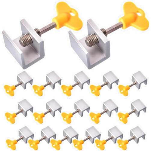 Maxdot Sliding Window Locks Adjustable Security Window Lock Window Stoppers Aluminum with Key Childproof Safety Window Lock Clamps for Vertical Horizontal Slide Door Windows(16 Sets)