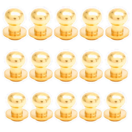 Moicstiy 15Set 10mm Round Head Button Studs Solid Brass Button Stud Screw Leather Button Rivets for Bag, Belt, Craft, DIY Decoration