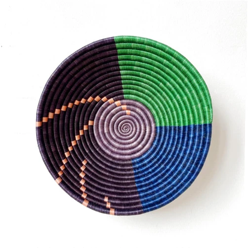 Amsha Small African Basket- Bugumya/Rwanda Basket/Woven Bowl/Sisal & Sweetgrass Basket/Purple, Teal, Green, Lilac, Peach