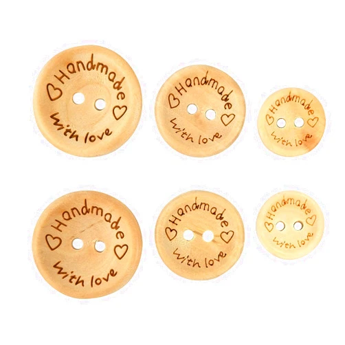 Akittyya 150 Pcs Wooden Handmade with Love Buttons Round Craft Decor Buttons, 2 Holes Wooden Button for 15mm/20mm/25mm Sewing Buttons (Wooden Button)