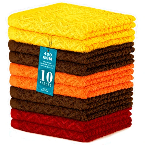 DecorRack 10 Pack 100% Cotton Dish Cloth, Luxurious Soft, 12 x 12 inch Ultra Absorbent, Machine Washable Premium Quality Kitchen Towels, Rustic Colors (10 Pack)