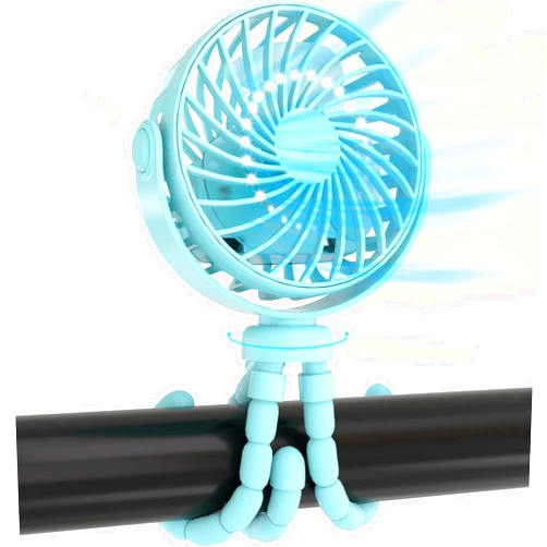 JYJZPB Mini Portable Baby Stroller Fan,3 Speeds Personal Handheld Fan, Quiet Clip on Fan for Baby,360° Flexible Tripod Rechargeable Battery Cooling Fan, Suitable for Car Seat Crib Treadmill Cart Travel(Blue)