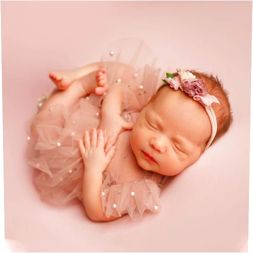 KHC-KHF 3pcs Lace Newborn Photography Prop Baby Girl Tutu Skirt Cute Bow Headdress And Pearl Lace Rompers Infant Princess Costume