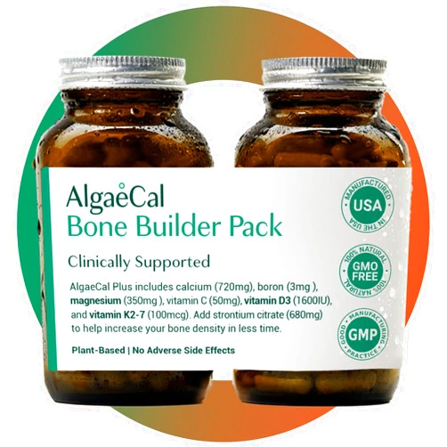 AlgaeCal - Bone Builder Pack for Bone Density Increase, Clinically Supported Plant Based Calcium Supplement & Strontium, Vitamins K2 (100mg), D3 (1600 IU), Magnesium & 16 nutrients for Bone Health