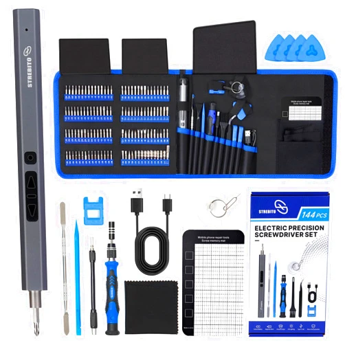 STREBITO Mini Electric Screwdriver, 144-Piece Electric Precision Screwdriver Set Small Power Screwdriver Cordless Rechargeable, Electronic Repair Tool Kit for PC, Computer, Laptop, Phone, RC Drone