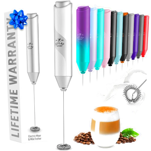 Zulay Kitchen Powerful Milk Frother Wand - Mini Milk Frother Handheld Stainless Steel - Battery Operated Drink Mixer for Coffee, Lattes, Cappuccino, Matcha - FrothMate Milk Frother Gift - Silver