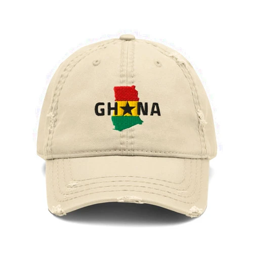 LEJJ Gear Ghana Hat (Embroidered) Ghanaian Flag Adjustable Distressed Dad Hat Khaki