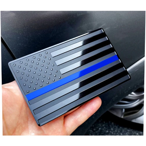 LFPartS USA Embossed Stainless Steel Metal Flag for Cars, Trucks Show Support of Police and Law Enforcement Officers Black with Thin Blue Line 5