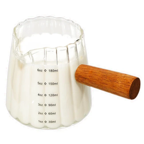 TIWPAJS Espresso Cups With Wood Handle 6oz, Espresso Accessories, Milk Frothing Pitcher, Glass Measuring Cup, Shot Glass