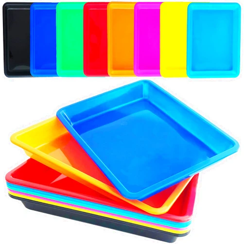 Bvrbaory 10 Pack Plastic Art Trays,8 Colors Activity Trays Sensory Tray,Sand Tray Serving Trays,Art Trays for Kids,Crafts Organizer,DIY Projects,Painting,Beads,Home,School