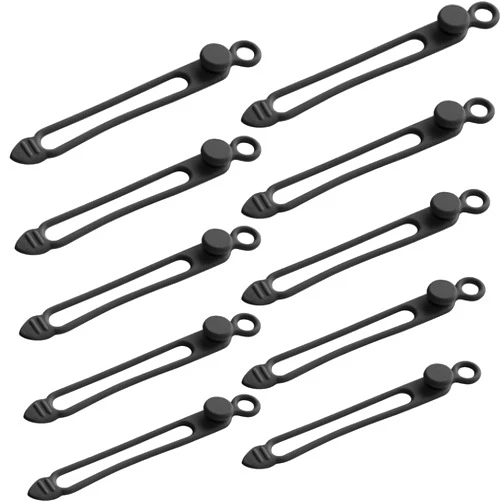 TENOC Silicone Cable Ties 10 Pcs Black Reusable Cable Holder Elastic Cord Straps Flexible Wire Organizer for Phone Tablet Charging Cable and Headset or Others
