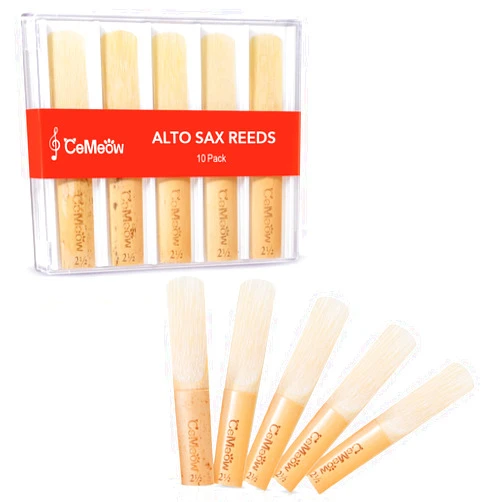 CeMeow Alto Saxophone Reeds 2.5, Professional Alto Sax Reeds 10Pack with Plastic Box, Thinner Reed Tip Advanced Cutting Technology for Saxophone Beginner and Player