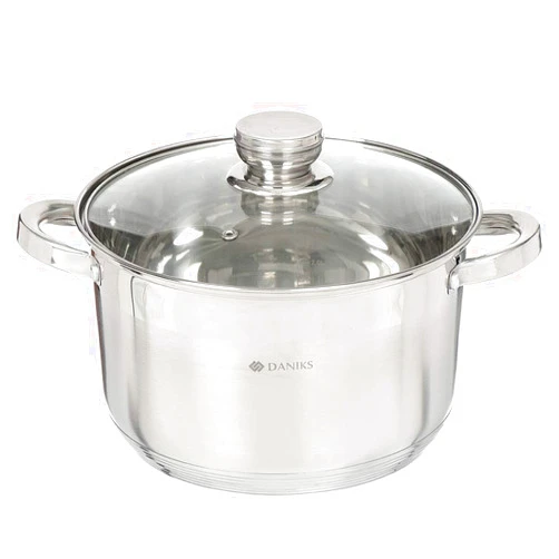 Daniks Standard Stainless Steel Stock Pot with Glass Lid | Induction 7 Quart | Dishwasher Safe Pot | Measuring Scale | Soup Pasta Stew Pot | Silver