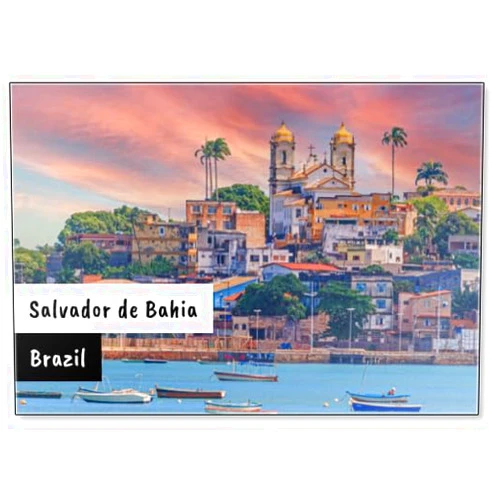 Photomagnet Panoramic View of The Old Town of Salvador De Bahia from The Opposite Coast in The Afterglow, Fridge Magnet