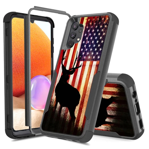 CaseZoo Defender Case for Samsung Galaxy A32 5G, Heavy Duty 360 Full Body Shockproof Protection Hard Plastic+Silicone Rubber Hybrid Case for Samsung Galaxy A32 5G (Stars and Stripes Camo Deer)