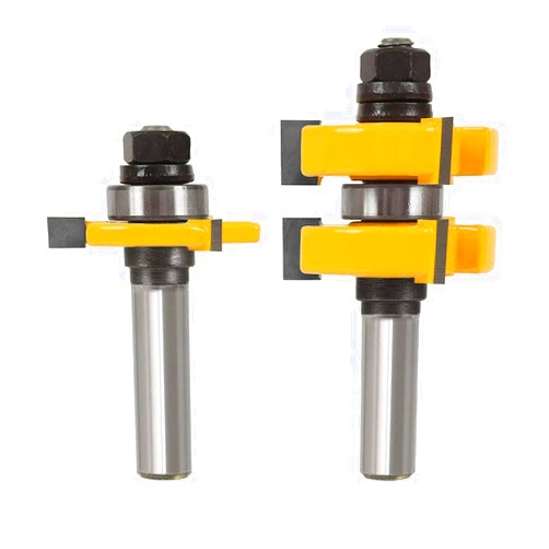 Bestgle 2pcs 1/2” Shank Tongue Groove Router Bit 3 Teeth Adjustable T Shape Panel Cabinet Door Flooring Wood Milling Tenon Cutter Woodworking Tools