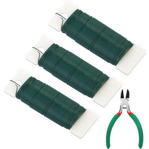 PAXCOO 3 Pack 110 Yards Green Floral Wire 22 Gauge Christmas Wire Wreath Wire with Wire Cutter, PAXCOO Flexible Craft Paddle Wire Florist Wire for Wreaths Making, Crafts and Floral Flower Arrangements