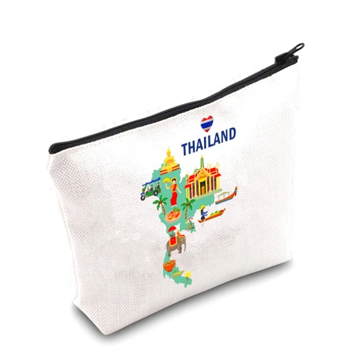 MEIKIUP Thailand Travel Cosmetic Bag Thailand Travel Gift Thailand Travel Memory Map Gift Thailand Lover Gift Thailand Souvenir Bag (Map Thailand Bag)