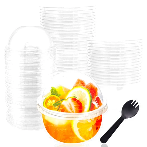 Panxxsen 50 Pack Clear Plastic Cups with Dome Lids,8oz Parfait Cups with No Holes,Disposable Crystal PET Dessert Cups for Fruit,Ice Cream,Cupcake,Cold Drinks