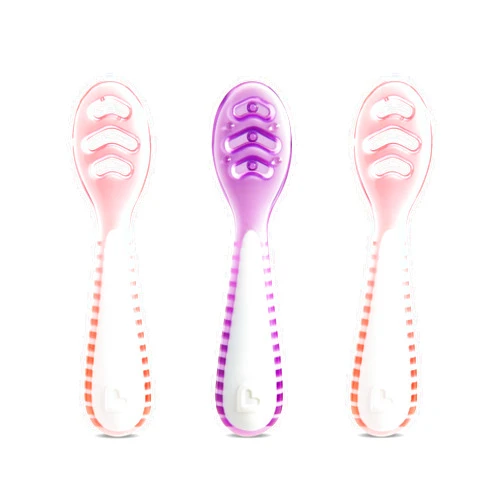 Munchkin® Gentle Dip™ Baby Spoons for Self Feeding and Baby Led Weaning, 3 Pack, Pink/Purple