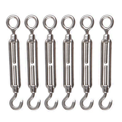 YanTone M6 Turnbuckle Hook and Eye 304 Stainless Steel Wire Rope Tensioner, 6Pcs