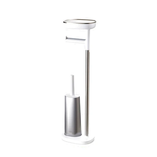 Joseph Joseph EasyStore Butler Toilet Paper Holder Stand and Flex Toilet Brush with Shelf and Drawer, Stainless Steel