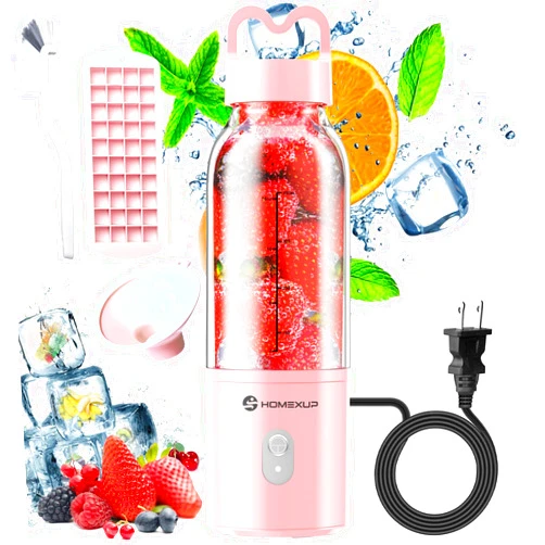HOMEXUP Portable Personal Blender 17 OZ/500 ML Juicer, 175W Personal Size Blender, Ideal for Smoothies, Ice Blending, Juicing, and Food Processing, Compact, Convenient, and Versatile (Pink)