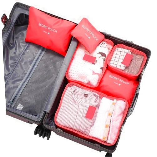Mekuk 6Pcs/Set Travel Storage Bag Set for Clothes Tidy Organizer Wardrobe Suitcase Pouch Travel Organizer Bag (RED), Variety Pack, PP020502