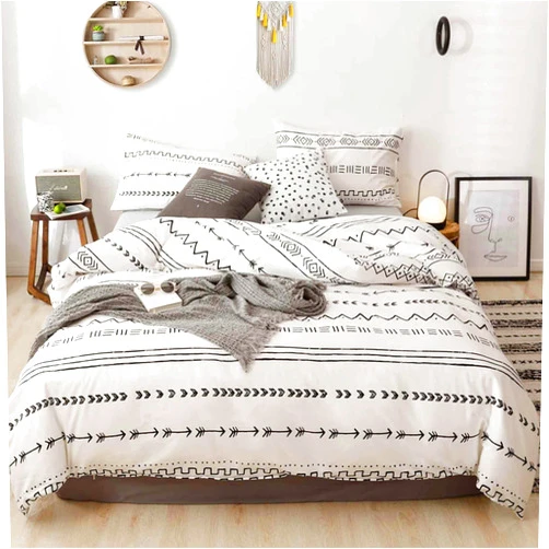 ETDIFFE Boho Geometric Duvet Cover Queen Size - 3 Piece Farmhouse Aztec Stripe Pattern Printed Microfiber Comforter Cover Set - Soft and Lightweight Bohemian Neutral Quilt Cover, White and Black