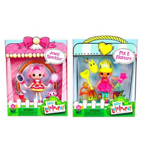 Lalaloopsy Mini LalaloopsyTM Doll 2-Pack – Jewel Sparkles + Pix E. Flutters with Mini Pets Persian Cat & Firefly, Two 3” Mini Dolls with Accessories, in Reusable House Package playset, for Ages 3-103