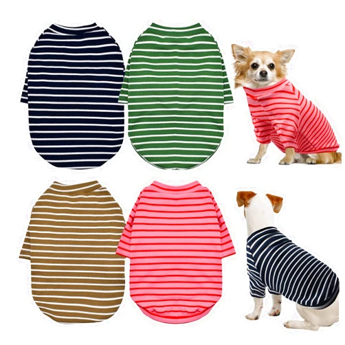 KATOLK 4 Pack Striped Dog Shirts Waffle Dog Clothes for Small Medium Dogs, Stretchy dogs Boy Girl Dog T-Shirts Lightweight, Soft and Breathable Puppy Kitten Dog Shirts for Chihuahua (Medium)
