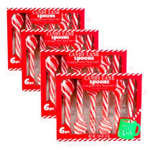 Generic Candy Cane Peppermint Spoons – 1 doz – (4 packs of 6) | Edible Candy Cane Spoons | Candy Cane Spoons for Hot Chocolate and Coffee