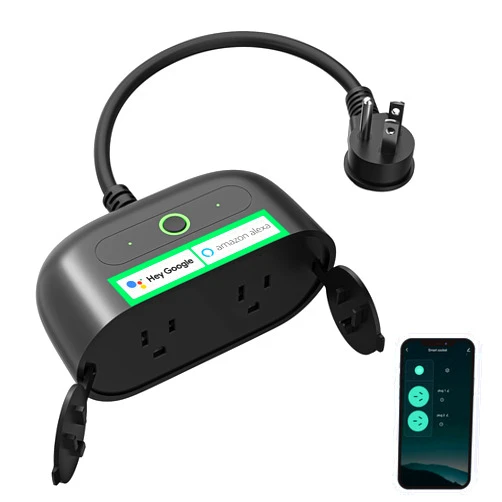GHome Smart Outdoor Smart Plug, Smart Home Wi-Fi Outlet with 2 Sockets, IP64 Weather Resistance, Compatible with Alexa, Google Home & SmartThings, No Hub Required