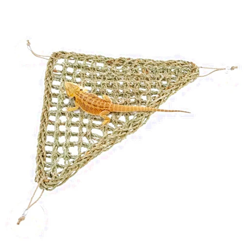 VAGILE 1Pc Triangle Lizard Hammock, Small Animal Crawl Mat Straw Mat Shaped Pet Twine Staircase