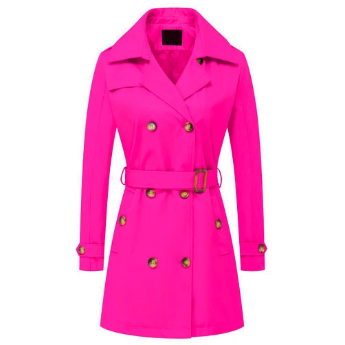 Chrisuno Women's Double Breasted Trench Coats Mid-Length Belted Overcoat Long Dress Jacket with Detachable Hood
