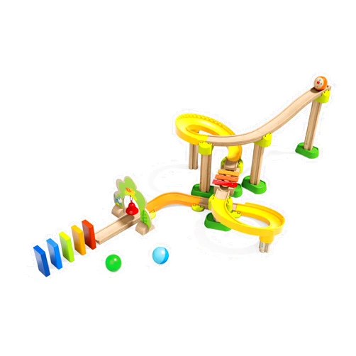 HABA Kullerbu Sim-Sala-Kling - 38 Piece Wooden & Plastic Train Track Set for Balls with Musical Effects and Domino Blocks