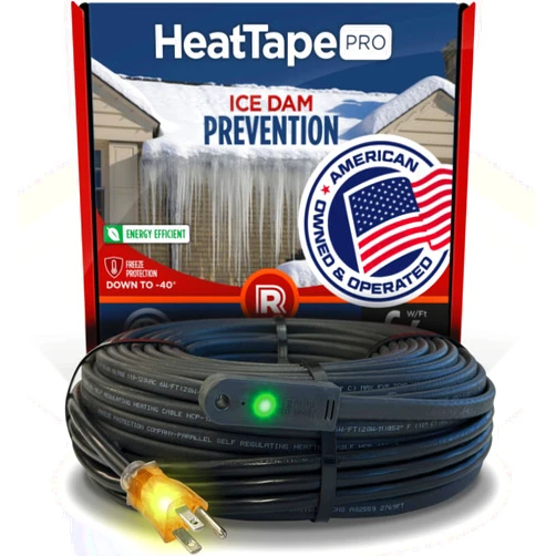 Radiant Solutions Company RADIANT SOLUTIONS HeatTapePro, Intelligent Commercial Grade Self-Regulating Heat Cable with GlowCap™, 10-yr Warranty, Ice Dam & Pipe Freeze Protection, 125 ft cable + 10 Ft Cord, 120V, 6 watts/Ft