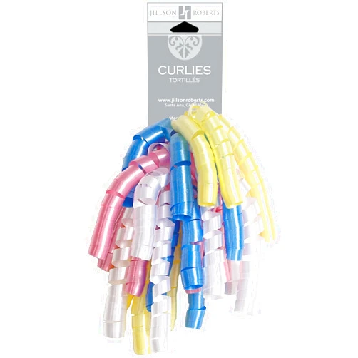 Jillson Roberts 6-Count Self-Adhesive Curly Bows Gift Wrap Accessory Available in 10 Color Combinations, Blue/Pink/Yellow/Pearl Pastel Mix