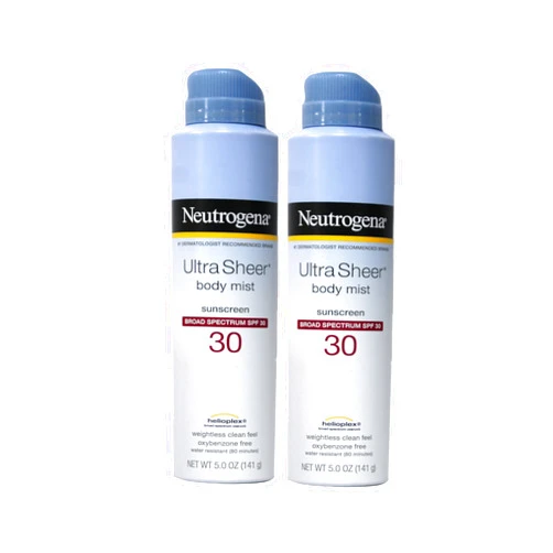 Neutrogena Ultra Sheer Body Mist Fullreach Sunscreen Spray Broad Spectrum SPF 30, Lightweight & Water Resistant, Oil-Free & Non-comedogenic, 5 oz (Pack of 2)