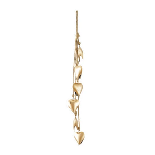 Deco 79 Metal Heart Decorative Cow Tibetan Inspired with 6 Bells on Jute Hanging Rope, 4