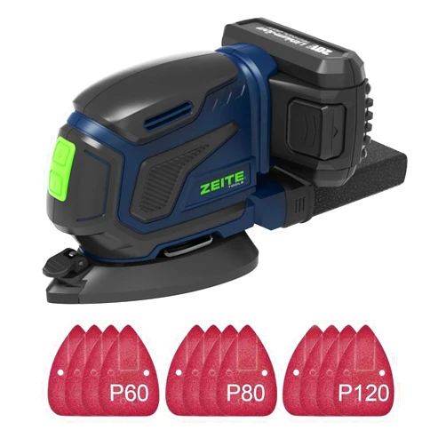 Zeite 20V 2.0Ah Detail Sander Cordless, 13,000 OPM, 12Pcs Sanderpapers, Finger Sanding Design for Polishing of Small Details,Electic Sander for Woodworkiing, Dust Bag, Battery and Charger Included