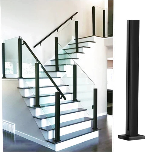 SUCHETA Indoor Hallway Stairs Glass Railing Post Stainless Steel Black, 25 35 40 Inch Tall Deck Railing System with Complete Kit for Exterior Steps/Villas Balcony/Stairway