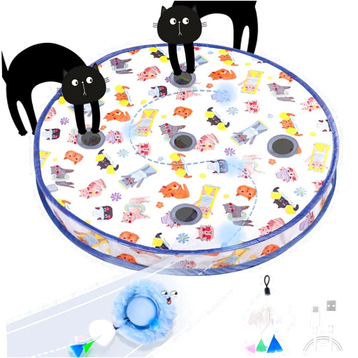 ORSDA Interactive Cat Toys Ball, Automatic Fast Rolling Ball in Pouch, Hide and Seek for Indoor Cats, Motion Chirping Activated Moving Ball, 5 Holes Mat Mouse Catching Game