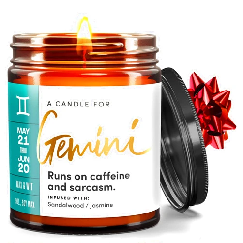 WAX & WIT Gemini Gifts for Women, Zodiac Gifts for Women, Astrology Gifts for Women, Zodiac Candles, Gemini Candle, June Birthday Gifts for Women, May Birthday Gifts for Women, Astrology Candle - 9oz