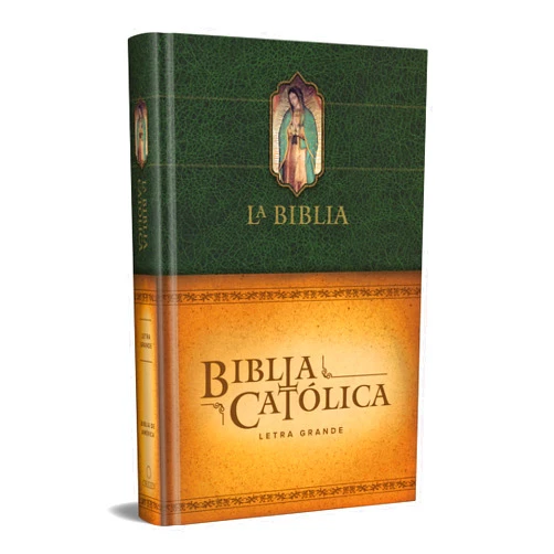 Biblia de América La Biblia Católica: Tamaño grande, Edición letra grande. Tapa dura, verde, con Virgen
