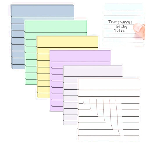 Gexinsely Transparent Sticky Notes Pastel 300Pcs, Clear Sticky Notes with Lined 3x3 inch Translucent Sticky Notes Waterproof Aesthetic School Study Supplies (Morandi, with Lines)