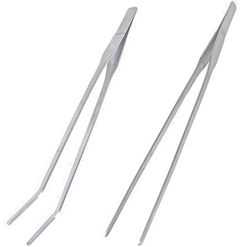 Yuntop 2 Pcs Feeding Tongs, Aquarium Tweezers Stainless Steel Straight and Curved Tweezers Set 27cm/10.6 inches Aquascaping Tools for Hold Worms, Reptiles, Lizards, Bearded Dragon (Silver)