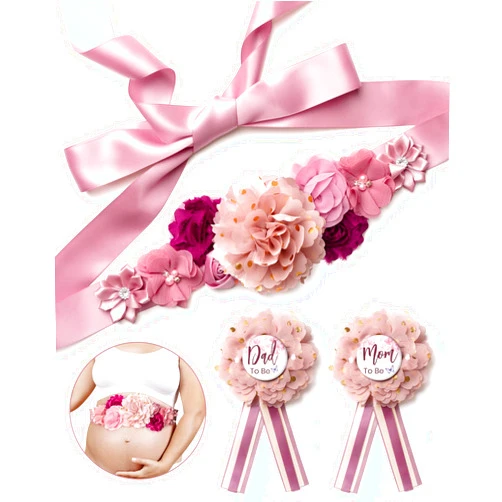 Noah Baby Mom to be Sash for Baby Shower Decorations, Mom Daddy to Be Corsage Pin - Flower Maternity Belly Band for Maternity Dress - Pregnancy Photo Props Supplies, Gender Reveal Decorations