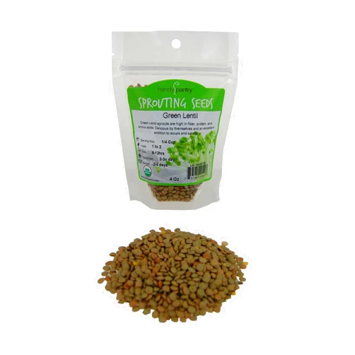 Handy Pantry Certified Organic Dried Green Lentil Sprouting Seed: 4 Oz - Handy Pantry Brand: Dry Lentils for Planting Garden Seeds, Soup, Cooking or Sprout Salad, Sprouts